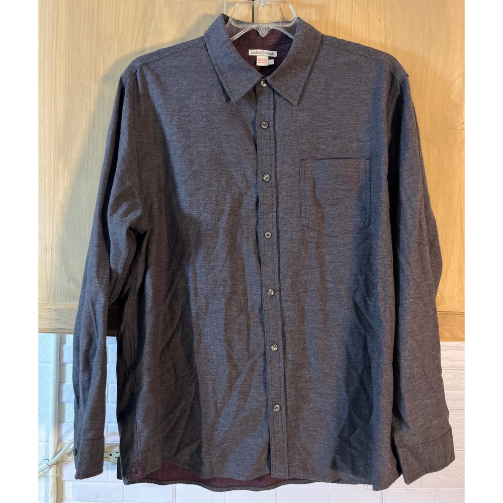 Carbon2Cobalt Button Down Shirt Mens Large Gray Long Sleeve Cotton Pocket